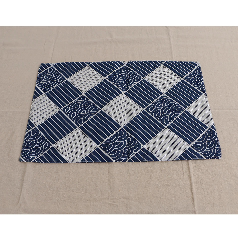 serviettes table japonais motif vagues bleu marine blanc respectueuses environnement