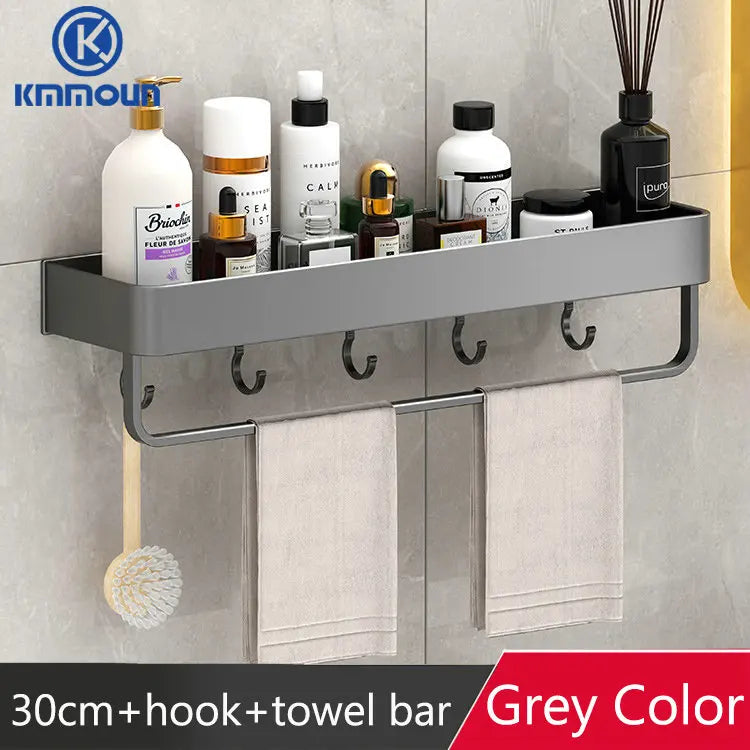 étagère murale moderne étagère salle bain aluminium gris laquée fixations adhésives serviettes cosmétiques minimaliste