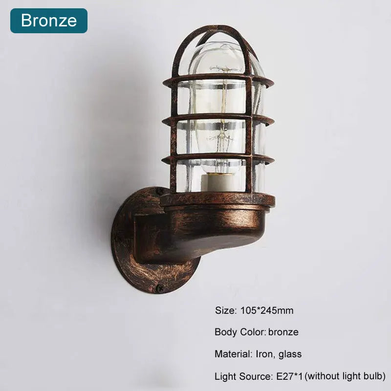 lampe murale industrielle vintage verre transparent noir bronze métal rustique E27