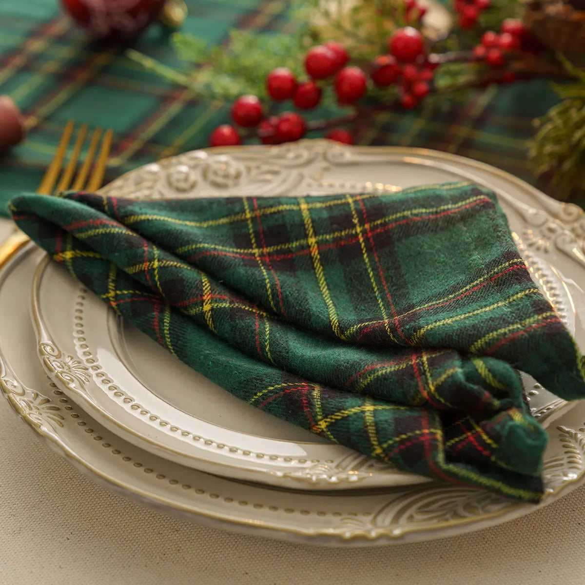 serviettes table carreaux écossais arbre noël étoile bois rouge vert classiques pack 12 24