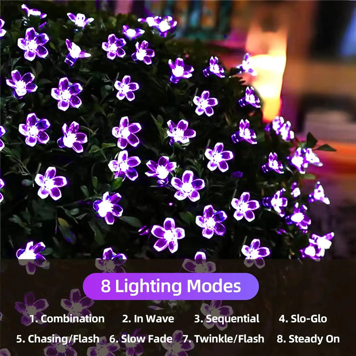 guirlande lumineuse solaire fleurs stylisées violet blanc moderne clips autoinstallation extérieure camping mariage noël