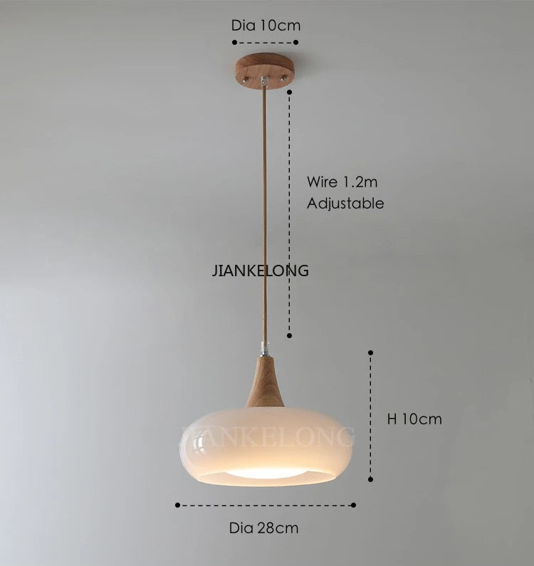 lampe suspendue moderne orange mat plaque bois câble ajustable abat jour verre
