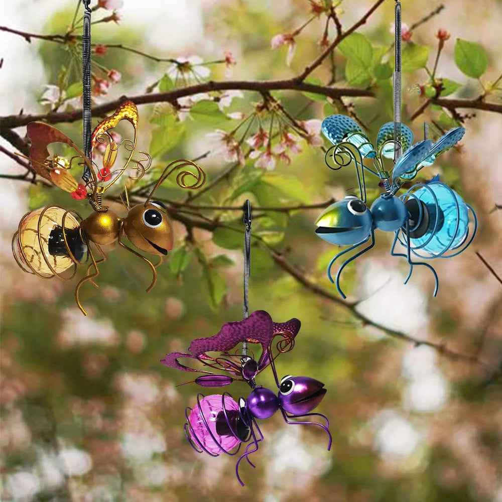 figurines insectes métal or violet bleu verre transparent clips patio