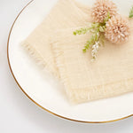 lot dix serviettes table coton beige clair franges rustiques mariage décoration chic maison