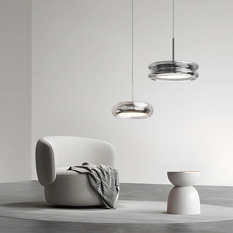 Lustre en verre LED gris fumé chrome