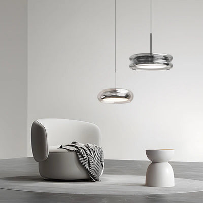 Lustre en verre LED gris fumé chrome