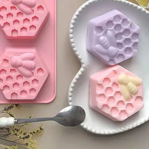 moule savon silicone hexagones nid d'abeille moderne rose violet bleu clair vert