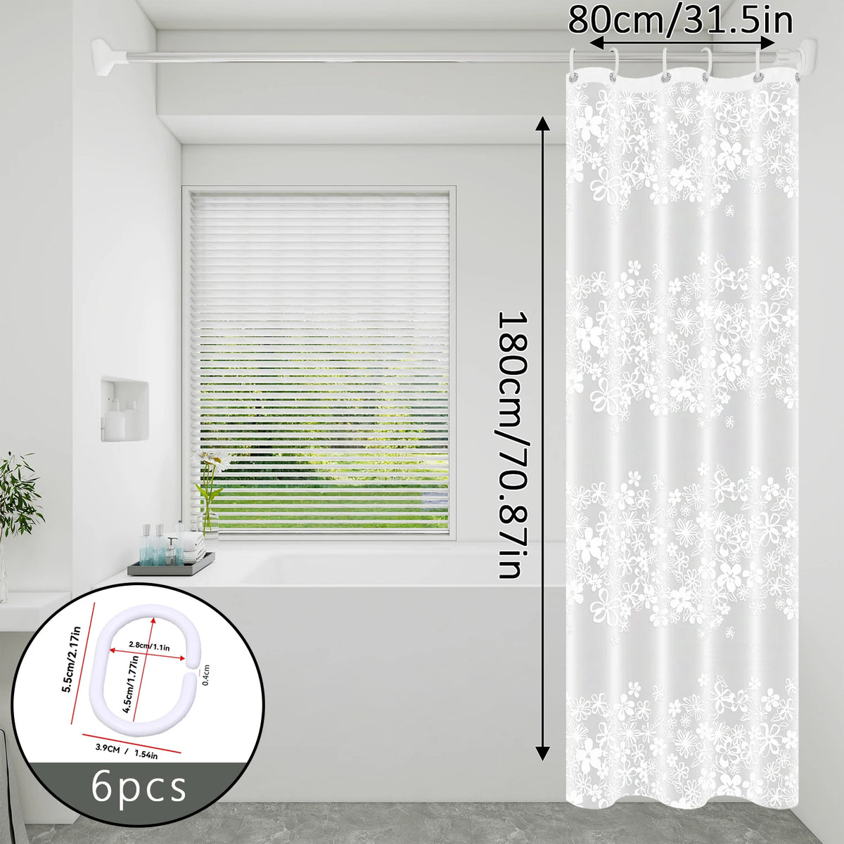 rideau douche fleurs blanches classique respectueux environnement 80x180cm