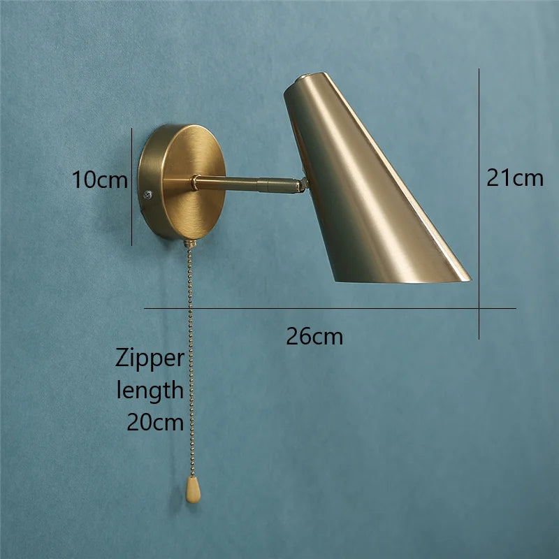 lampe murale conique or moderne interrupteur chaîne éclairage quotidien fixée mur opaque 220v 110v