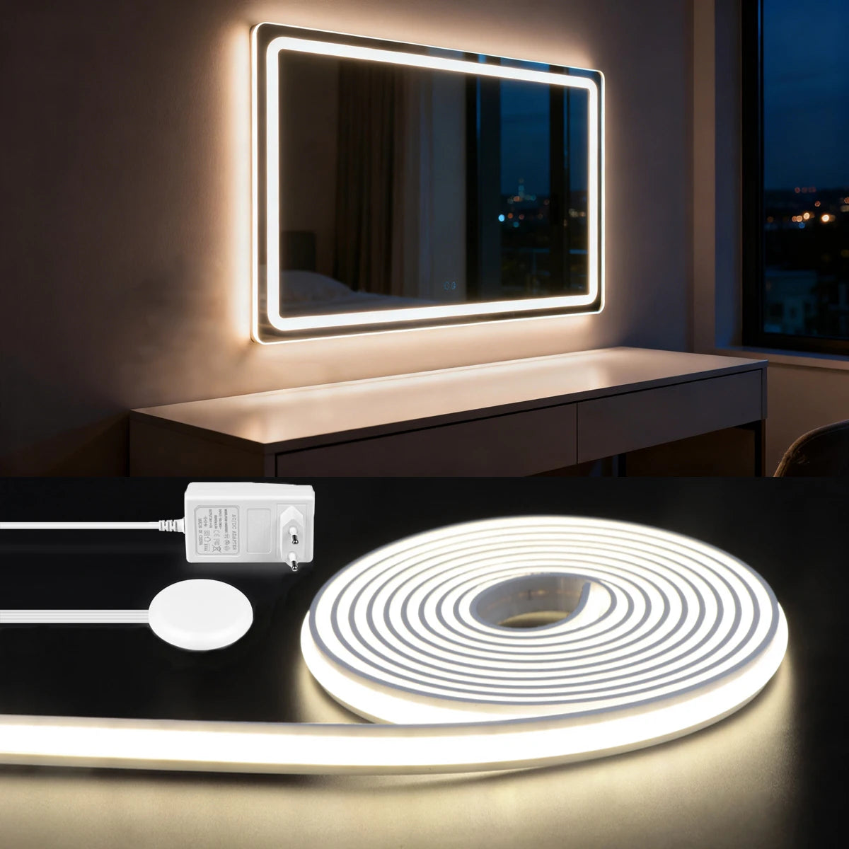 ruban led cob tactile miroir maquillage armoire cuisine salon blanc chaud moderne étanche