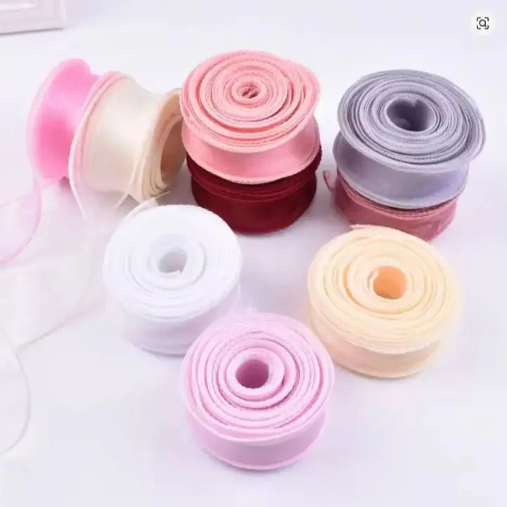 ruban satin organza transparent élégant rose clair blanc gris rouge vert pastel 10 yards
