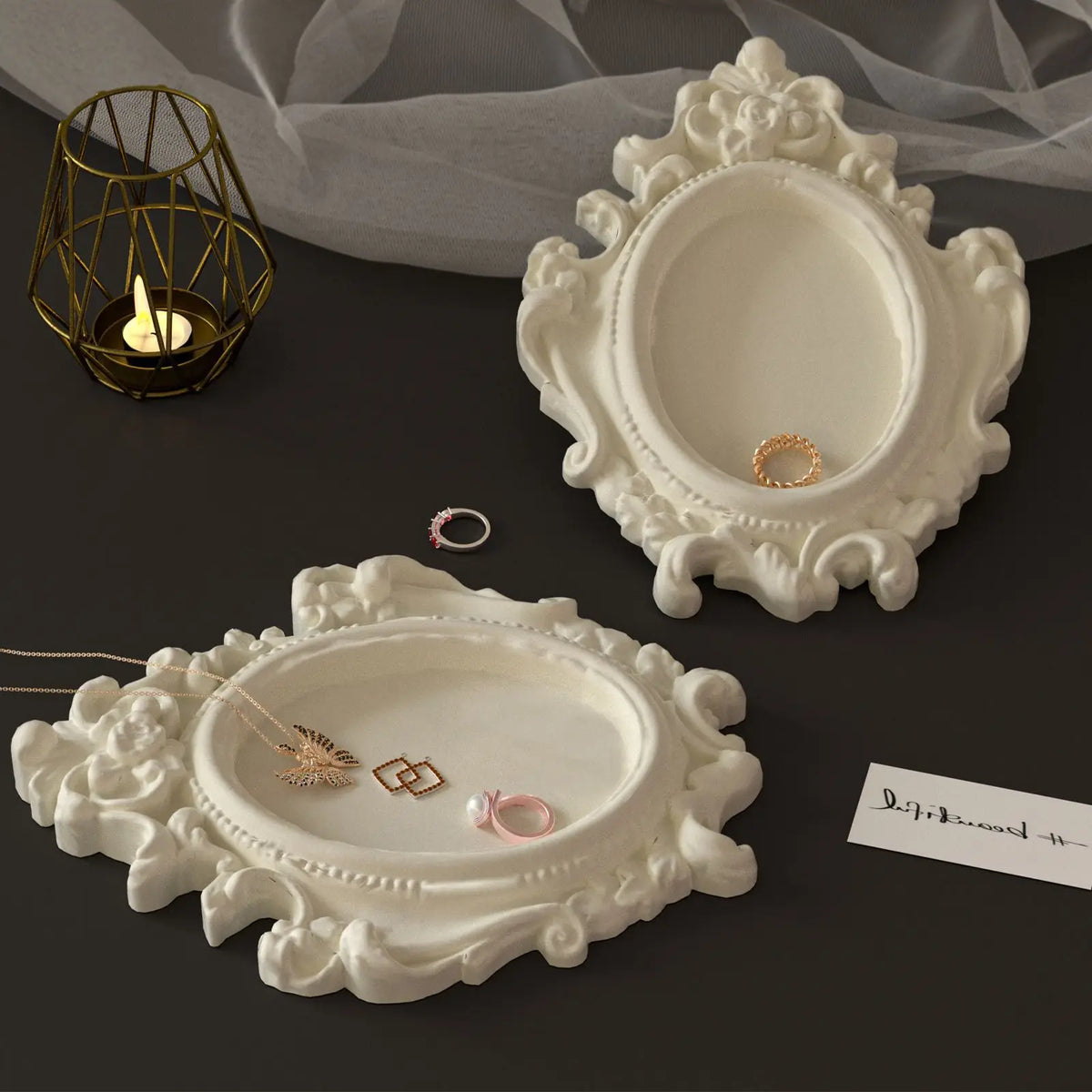 moule silicone blanc orné motifs floraux baroque décoration artisanale table bijoux création