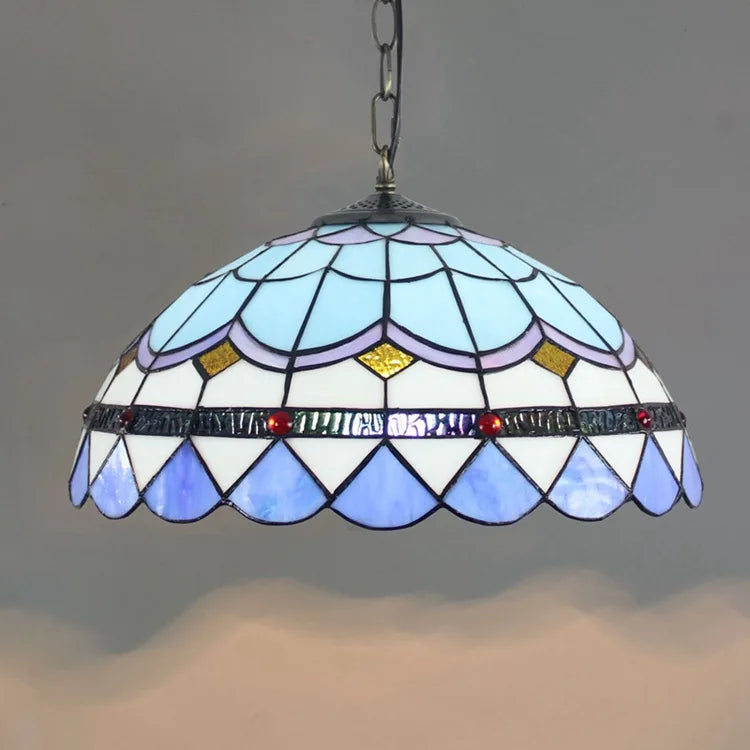 Lampe suspendue Tiffany mosaïque fleurs multicolore opacité chaîne salon chambre