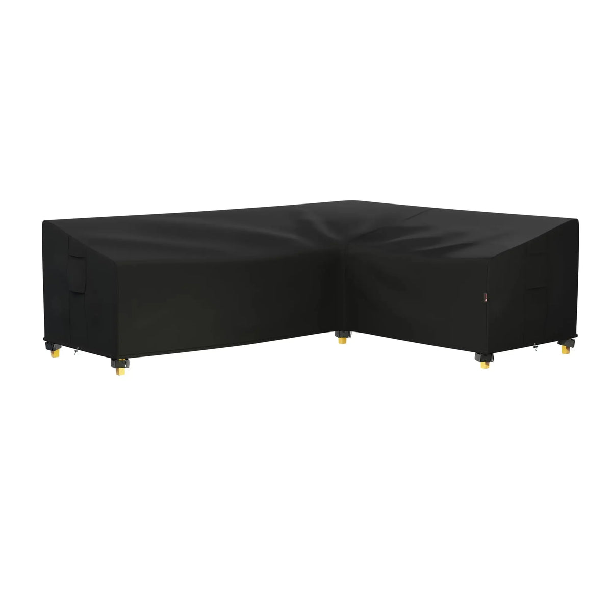 Housse protection canapé d'angle noir tissu oxford revêtement pvc boucles ajustables imperméable intempéries moderne