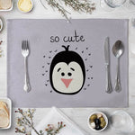 tapis table rectangulaire lin beige motif renard ours fleurs enfant cuisine