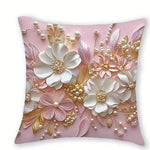 housse coussin imprimé fleurs papillon rose blanc doré adhésive décoration intérieure 40x40cm