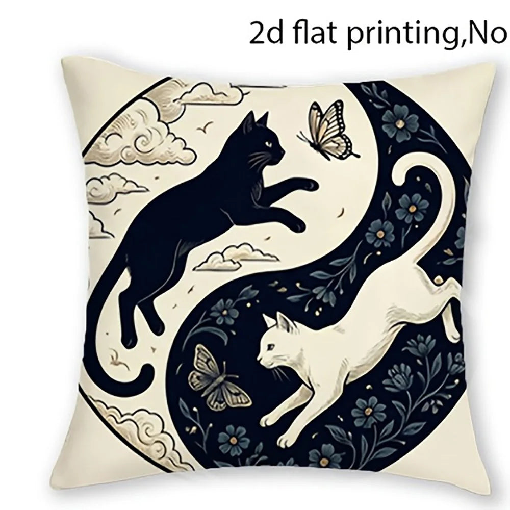housses coussin imprimées boho chats papillons fleurs moderne 45x45cm respectueux environnement non toxique polyester