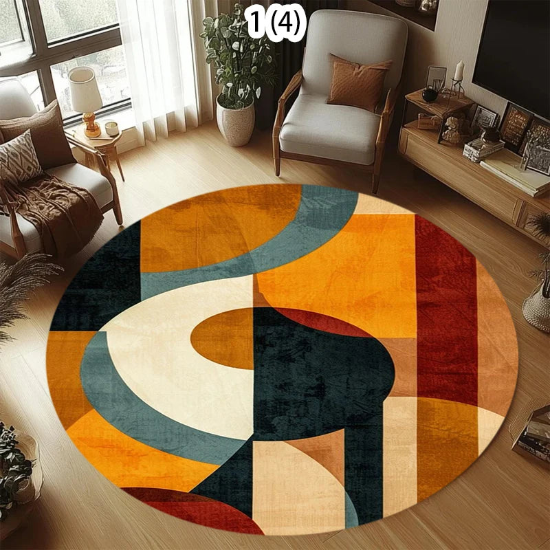 tapis rond géométrique moderne orange bleu rouge noir polyester antidérapant salon chambreextérieur