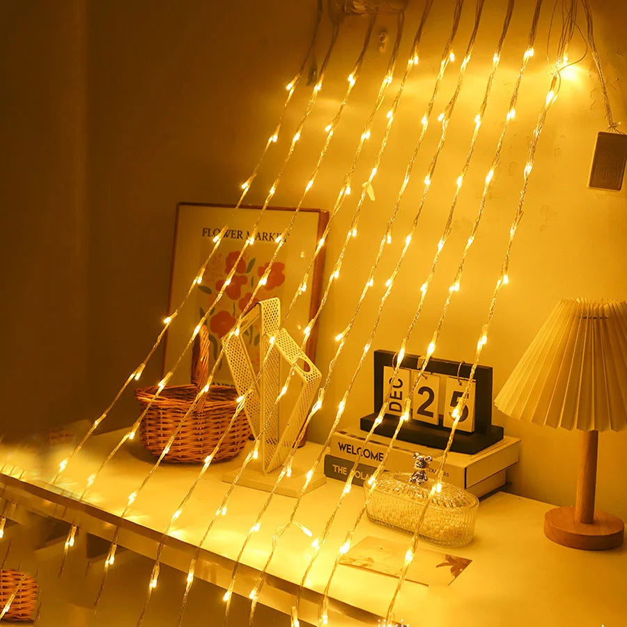 Décoration noël rideau lumineux LED blanc chaud