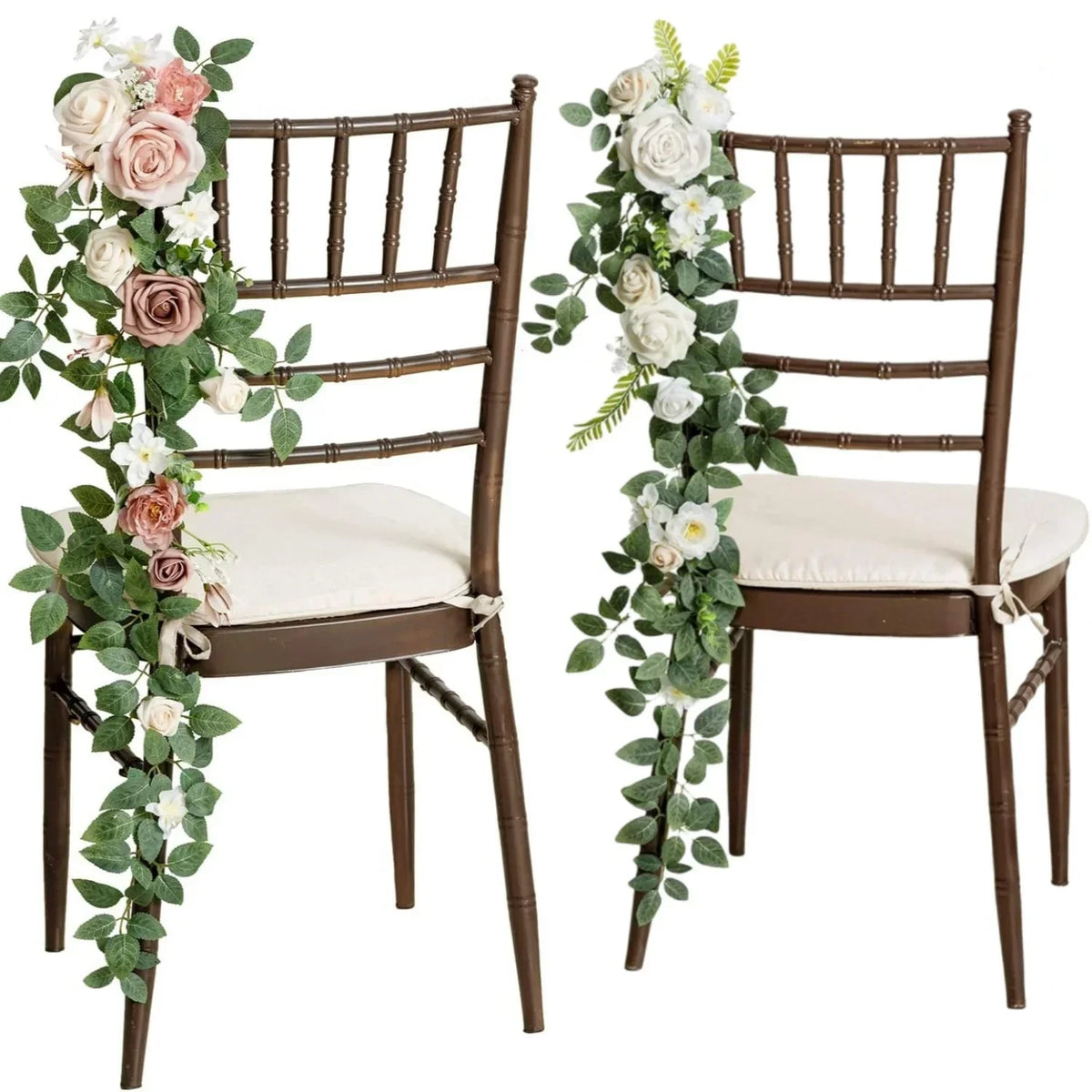 guirlandes florales artificielles roses feuilles vertes mariage romantique extérieur violet blanc bleu