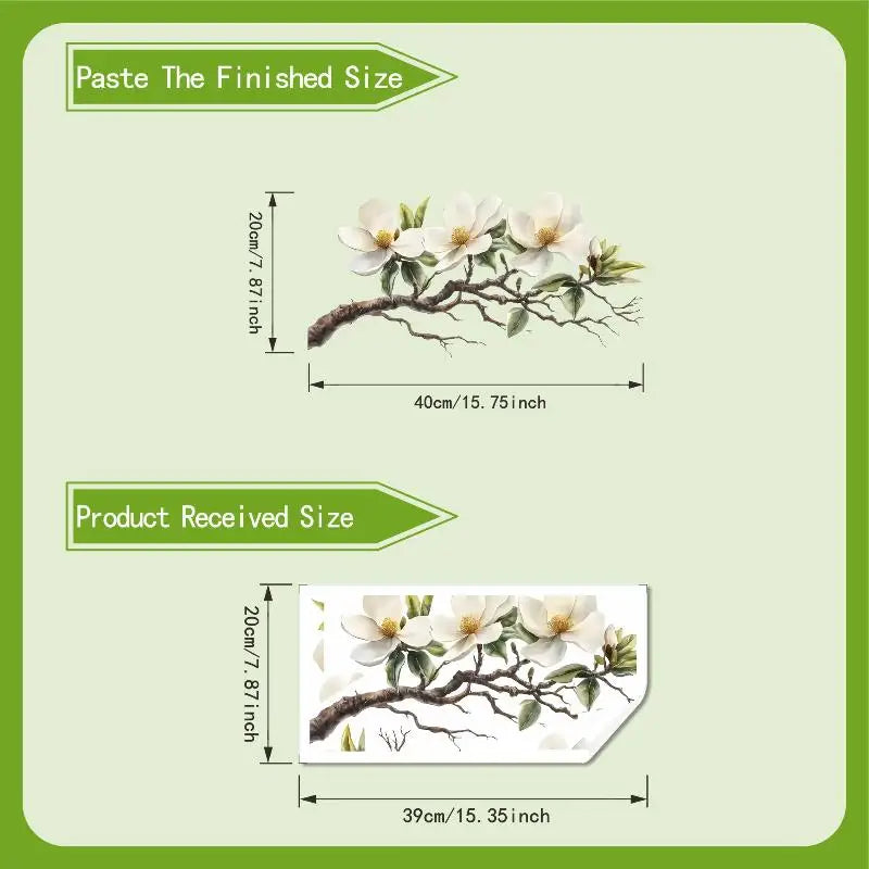 décoration murale adhésive sticker fleurs magnolia blanc marron élégante floral branches feuilles