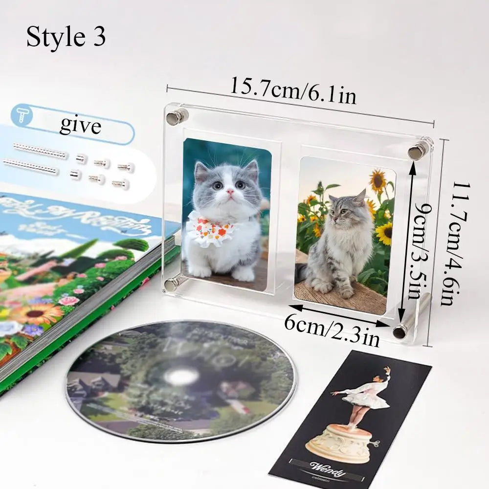 cadre photo moderne transparent clips acrylique photos chats fleurs roses
