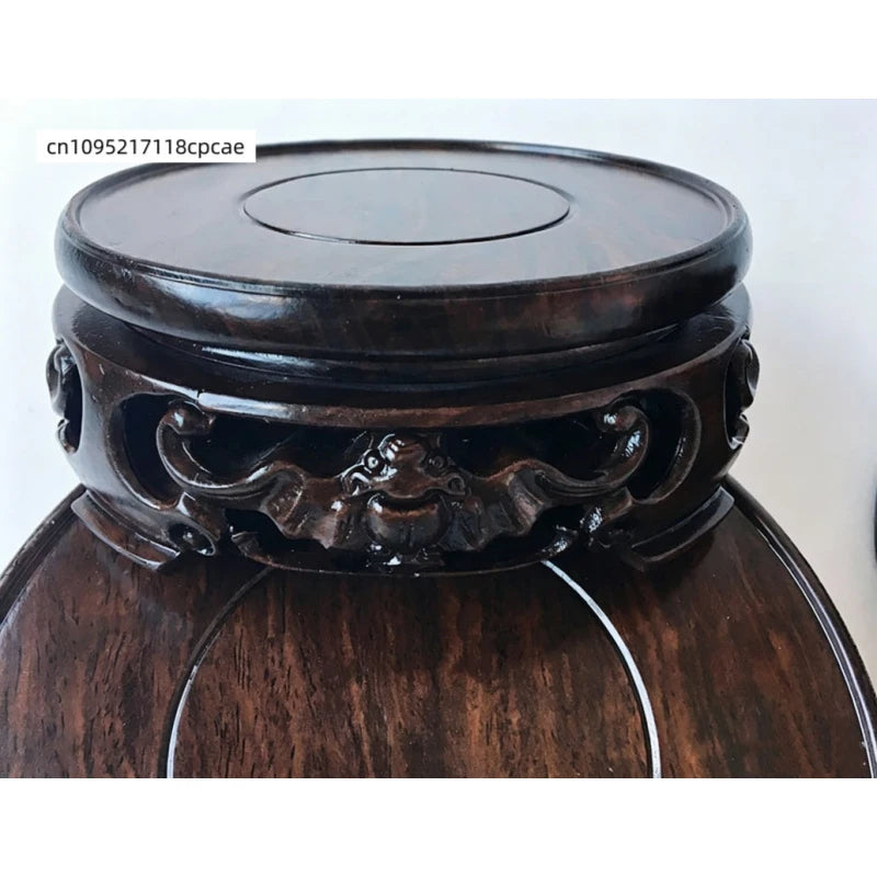 socle bois noir sculpté support présentation traditionnel vase décoration intérieure