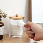 pot coton tige transparent moderne boite rangement couvercle bois respectueux environnement minimaliste organiser