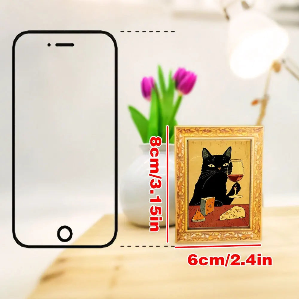 cadre photo chat noir verre vin fromage doré tableau artiste erotique chambre decoration erotique