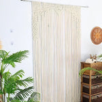rideau macramé coton beige clair motif géométrique franges boho chic décoration intérieur séparation porte
