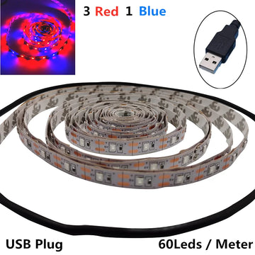 ruban led croissance plantes fleurs serre hydroponique usb rouge bleu aluminium autocollant lumière spectre