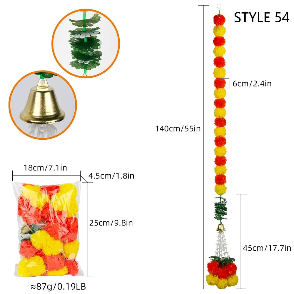 guirlande artificielle jaune rouge vert boules couleur petites feuilles cloches dorées décoration fête mariage