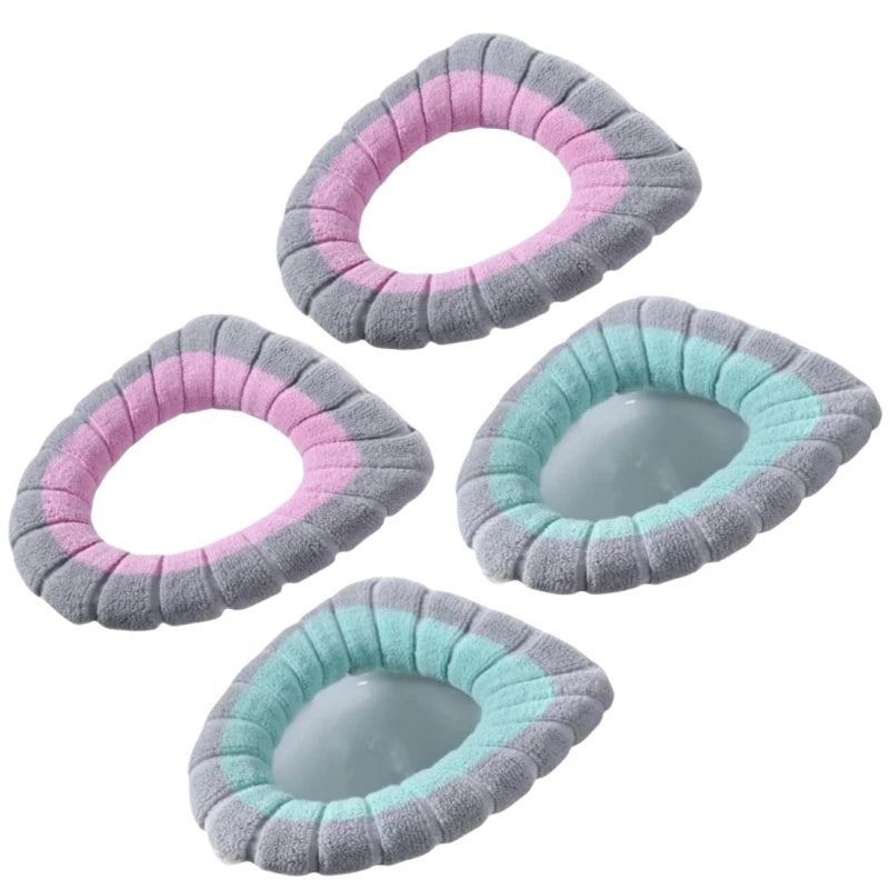 couvre siege toilette gris rose vert rayures horizontales doux confortable adhésif peluche coton