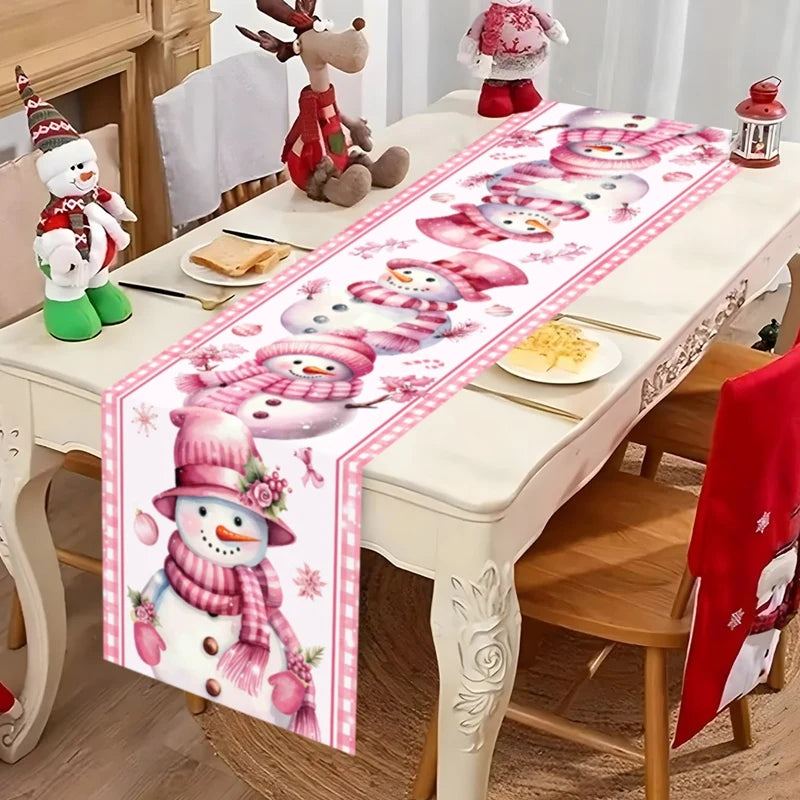 tableau table noël bonhomme neige flocons motifs traditionnels bleu blanc rose rouge vert