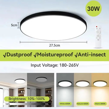 plafonnier led rond moderne blanc plat télécommande intelligent salon cuisine chambre maison