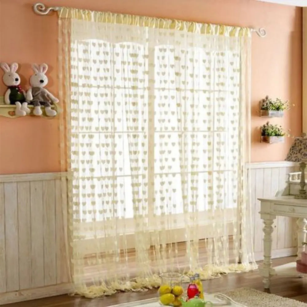 rideaux décoratifs bohèmes motifs cœurs tissu transparent romantique tringle rideaux