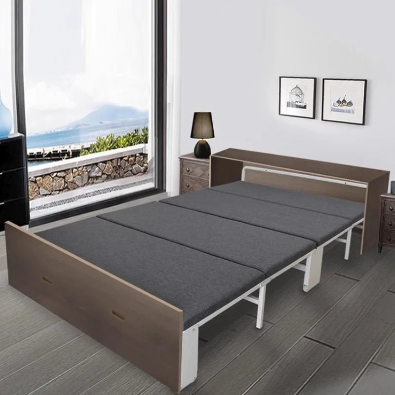 lit pliant moderne gris blanc tissu uni roulettes chambre coucher minimaliste tapis sol