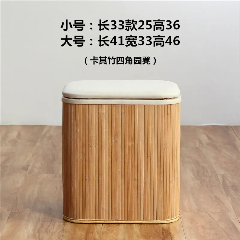 tabouret rangement bois couvercle amovible tissu beige entrée maison