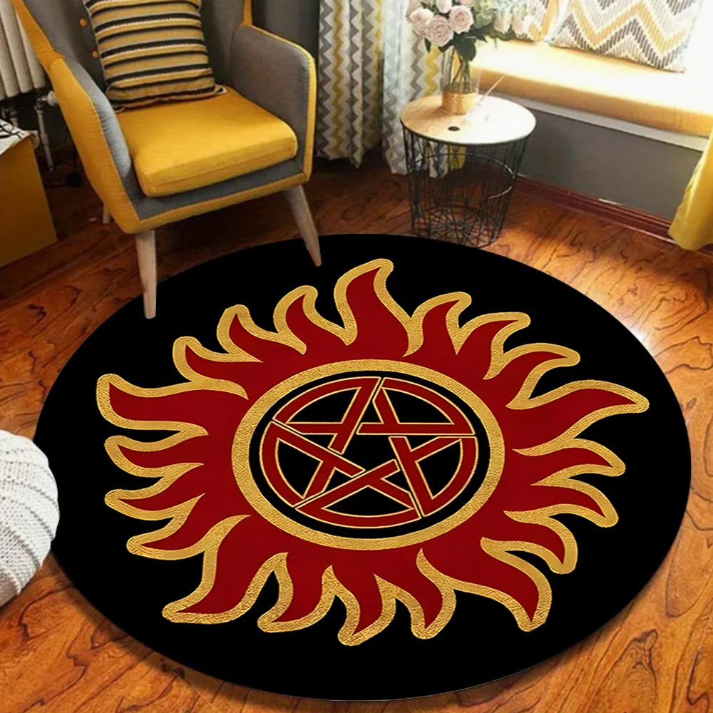 tapis pentagramme gothique moderne polypropylène polyester noir rouge floral chambre salonextérieur sdb