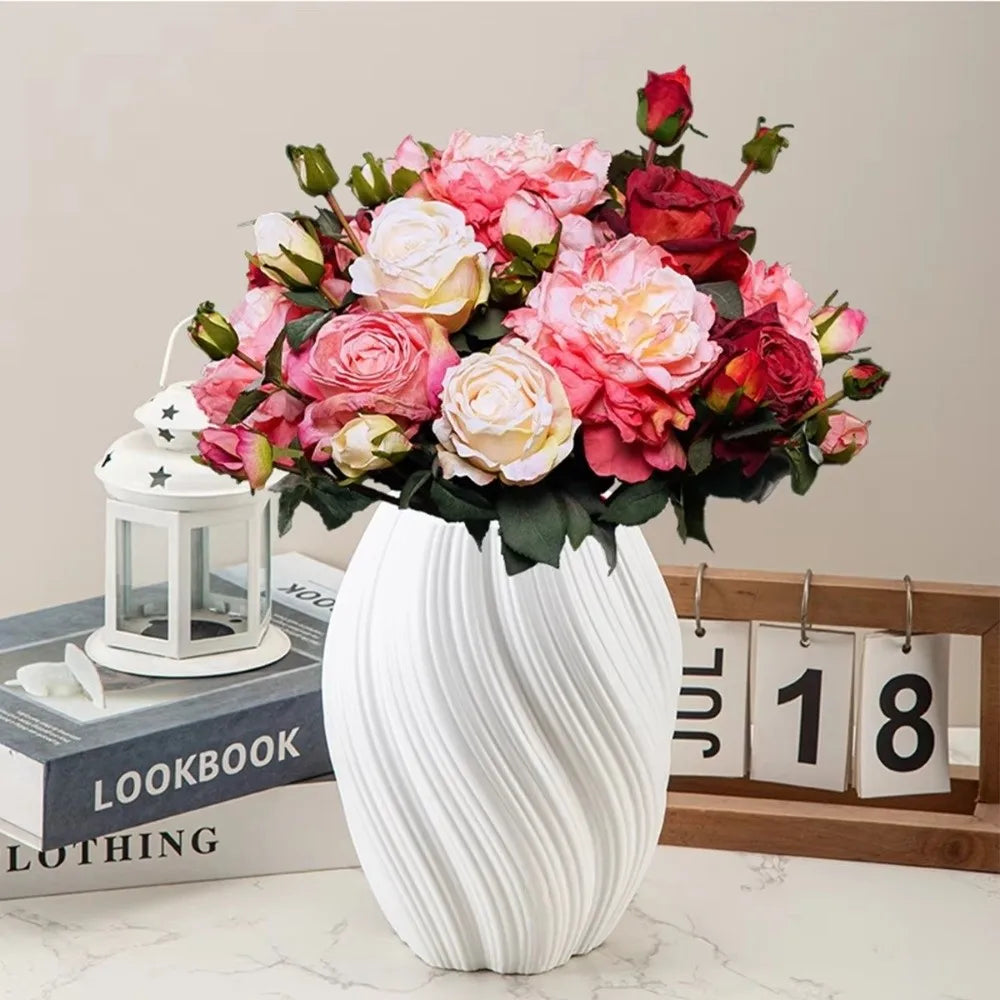 vase moderne plastique blanc texturé hauteur jusqu'à 26cm décoration intérieure