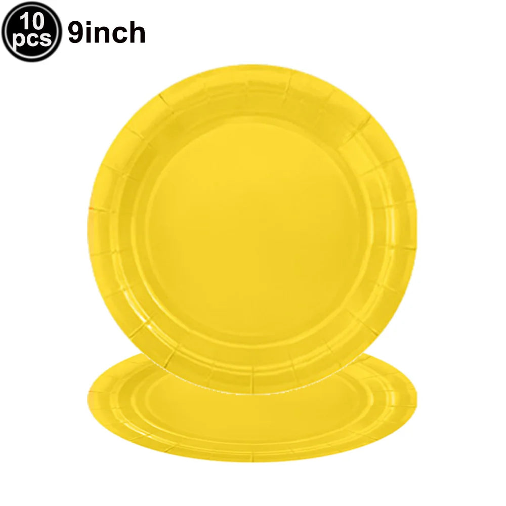 assiettes jaunes serviettes gobelets nappe tablecloth set vaisselle jetable festifs anniversaire mariage événements