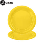 assiettes jaunes serviettes gobelets nappe tablecloth set vaisselle jetable festifs anniversaire mariage événements