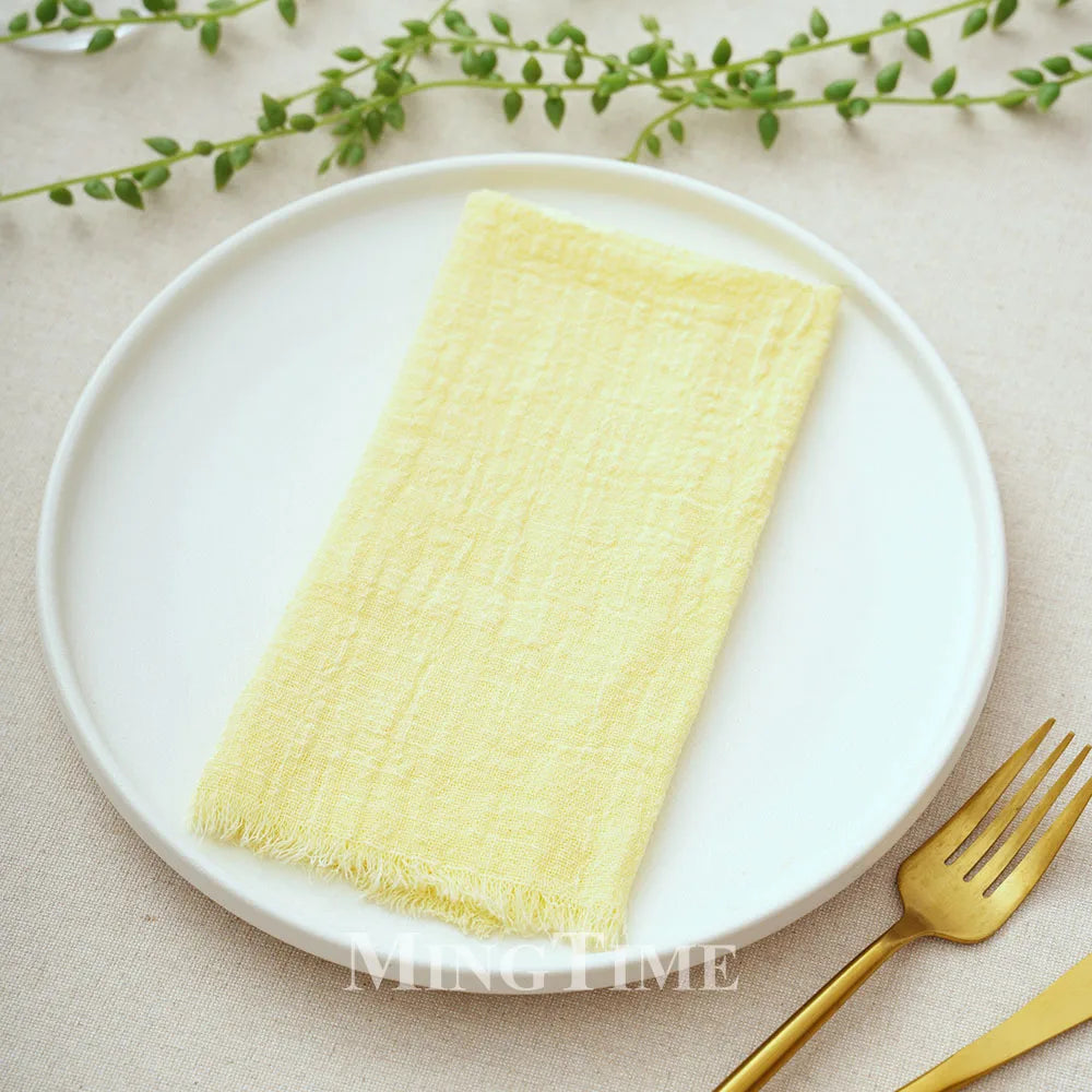 lot 10 serviettes table coton jaune texture rugueuse moderne maison