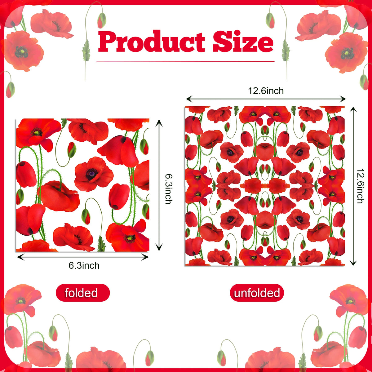 serviettes papier pliables motifs pavots rouges mariage anniversaire festives pack 20 pièces
