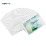 feuilles aquarelle blanc fleurs bleues texture rugueuse artisanal 300gsm clips pinceaux palette peinture boîte