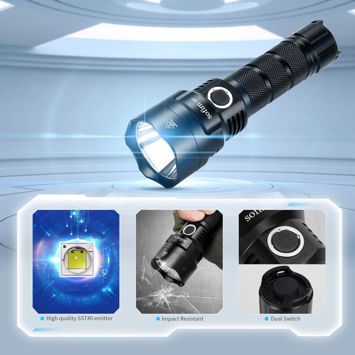 lampe torche led rechargeable 13w intense résistante anti dérapante mode camping travail