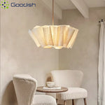 Lampe suspendue moderne tissu beige clair texture légèrement rugueuse salon chambre hall