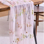 nappe table transparente brodée fleurs bleu clair vert violet rose romantique champêtre