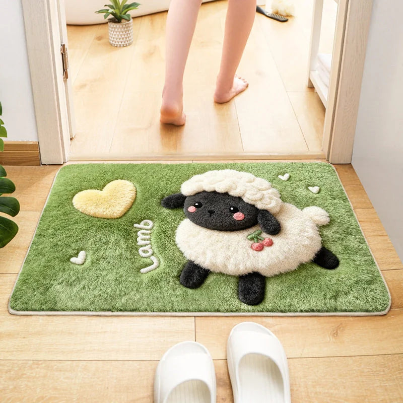 tapis dessin animé animaux mignons agneau ours chien coeur fleur vert marron gris clair