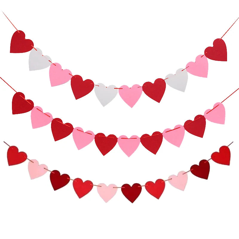 guirlande coeurs feutre rouge rose blanc decoration saint valentin anniversaire mariage festif